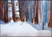 watercolor, snow and birches